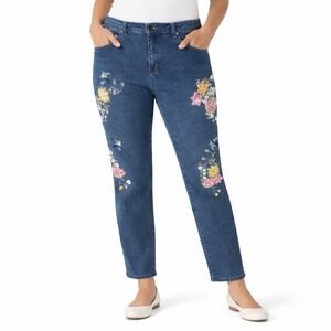 V CRISTINA Embroidered Floral Hummingbird Jeans Stretch Denim Women Size 16